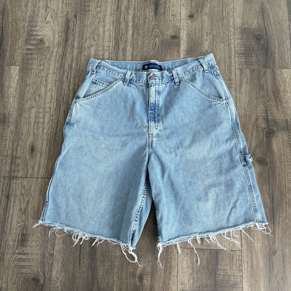 Y2K Levis L2 Shorts‎ Mens 36 Blue Denim Carpenter Hem Frayed Workwear Skater VTG